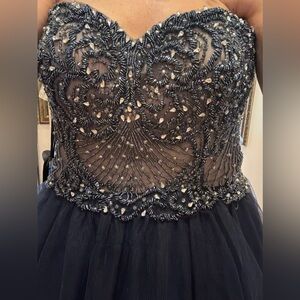 Terani Couture Strapless Navy Beaded Dress